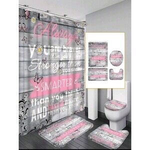 4-Pcs. Inspirational Quotes Shower Curtain Set